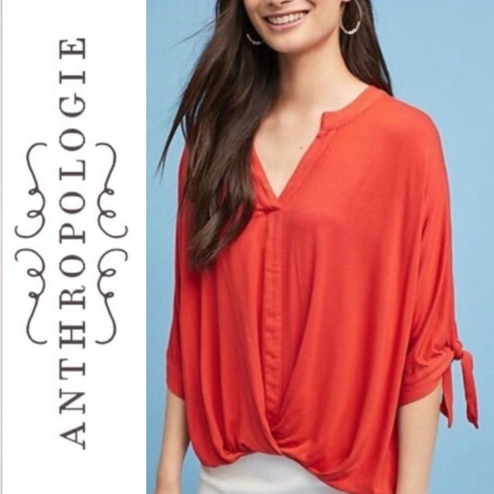 Anthropologie Akemi + Kin Orange Drape Dolman Top Casual Roomy Size L